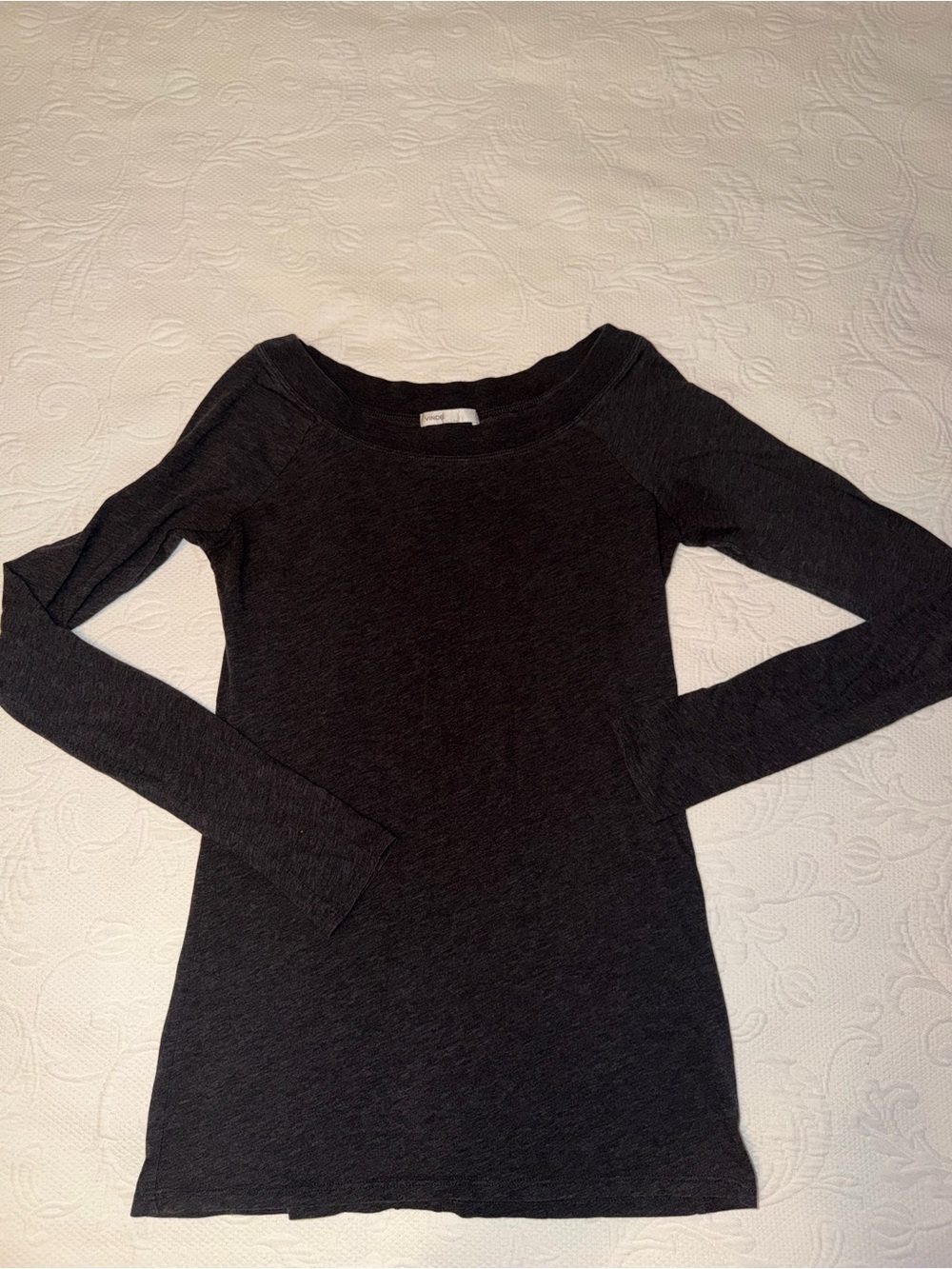 Vince Long Sleeve Charcoal Crewneck Top